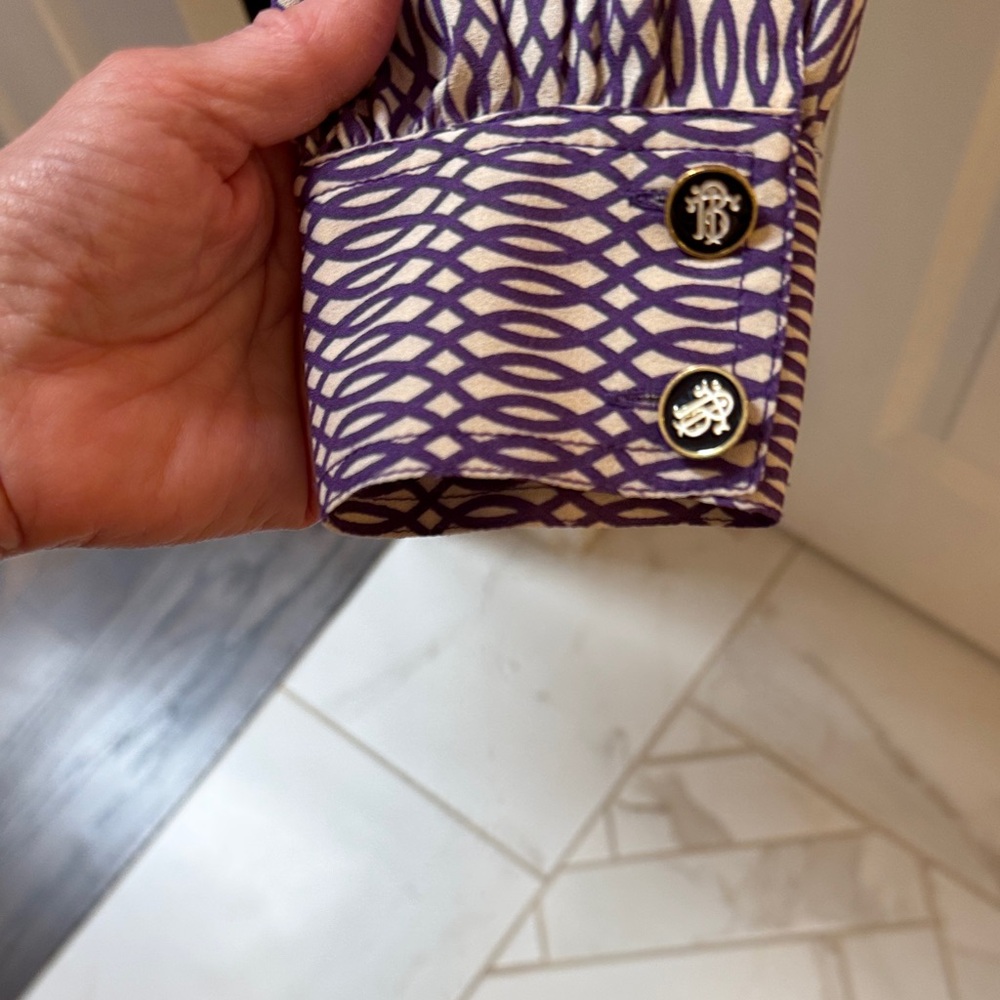 Tory Burch Purple and Cream Geometric Women's Blouse - Picture 5 of 6